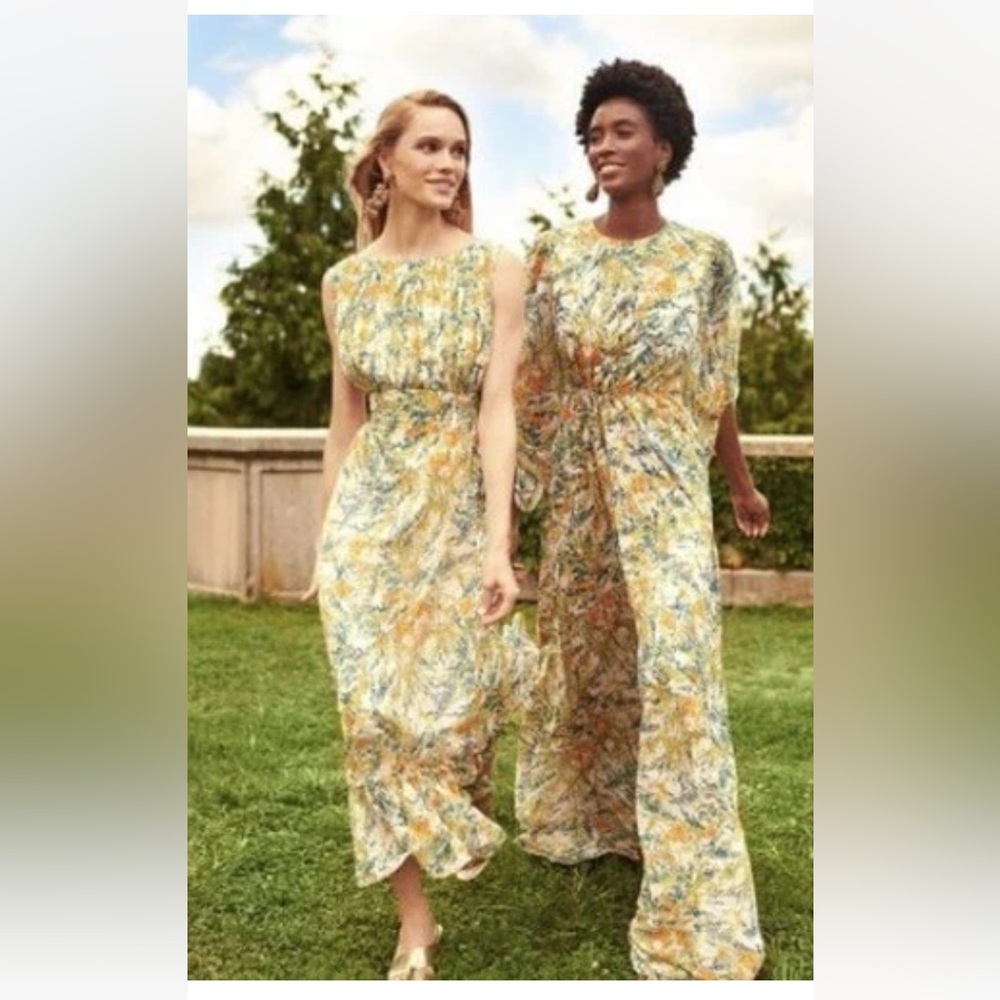 SACHIN & BABI Sz 0 Yellow Floral Sleeveless Dress Sunshine Teal Bouquet